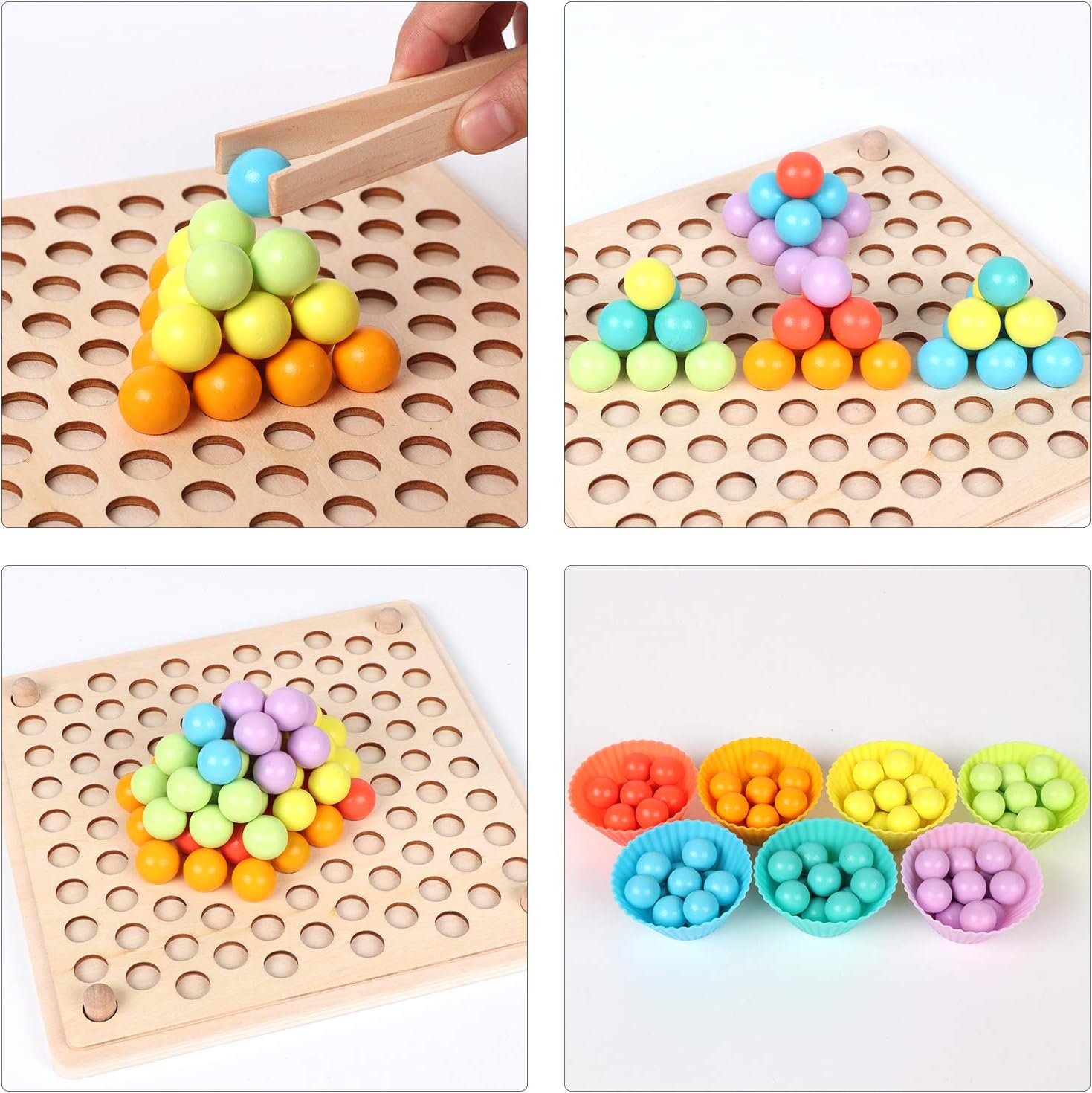 Wooden Montessori peg board color sorting and stacking toy for toddlers - view 4