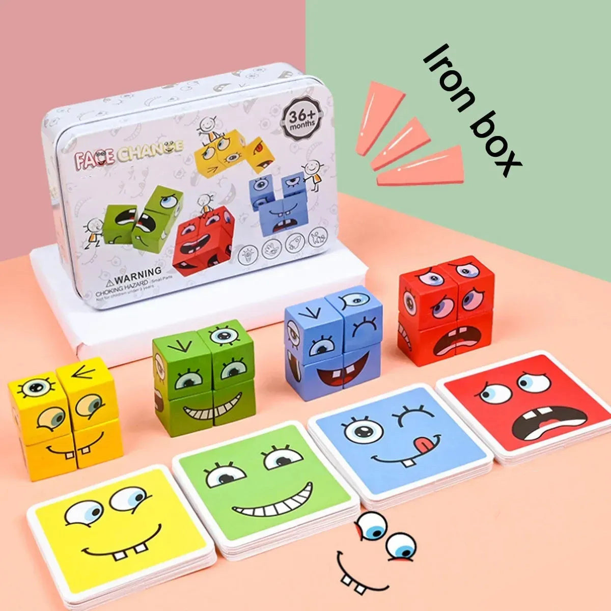 Wooden Montessori emoji face matching block puzzle game for kids - view 3