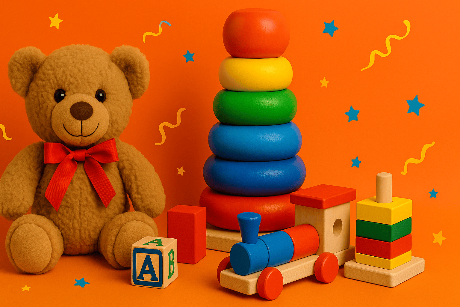 Colorful educational toys arranged for play