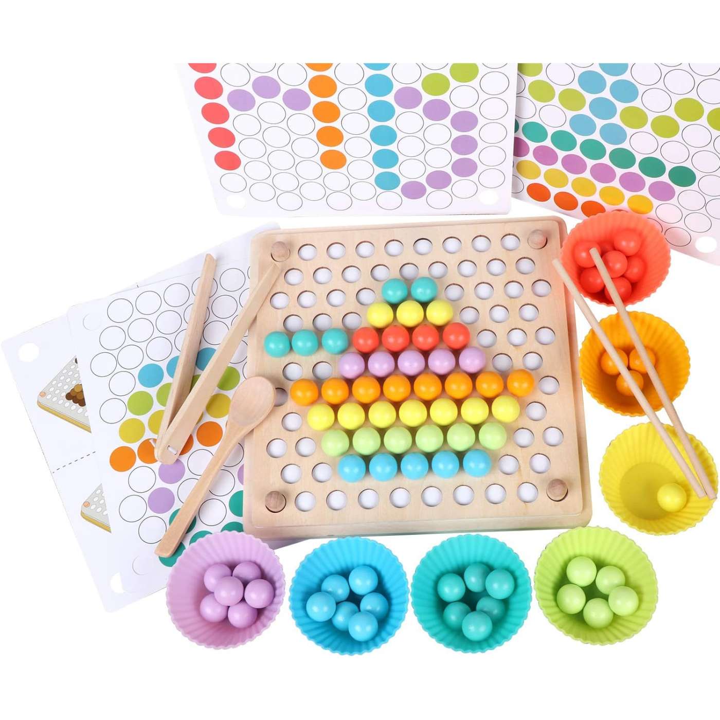 Wooden Montessori peg board color sorting and stacking toy for toddlers - view 3
